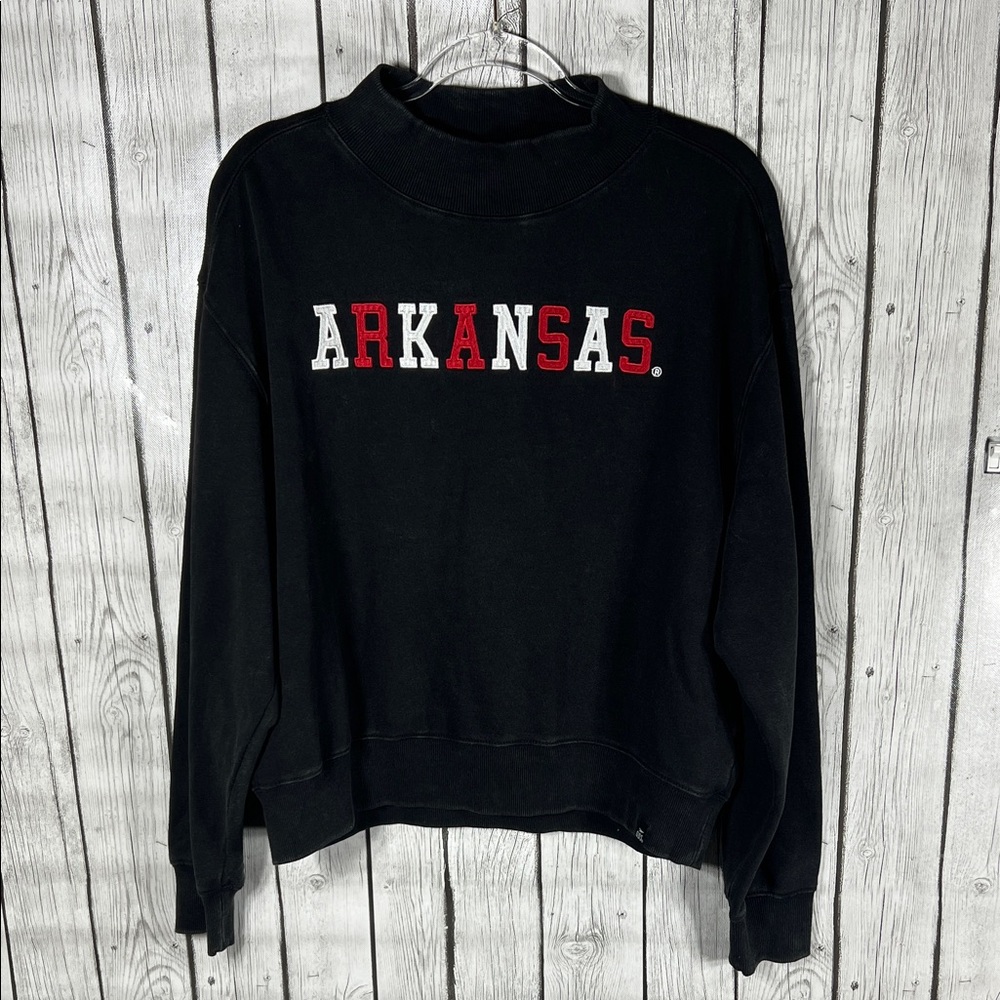 Game day social Arkansas TX distressed Embroidered mock neck sweatshirt XL